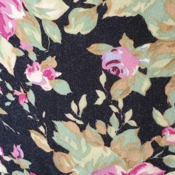 Vintage 90s Black Pink Floral Casual Dress Roses Size 6 8 Rayon Knee‎ Length - Picture 7 of 11